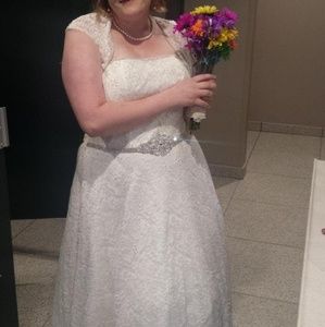 Davids bridal tea length wedding dress.